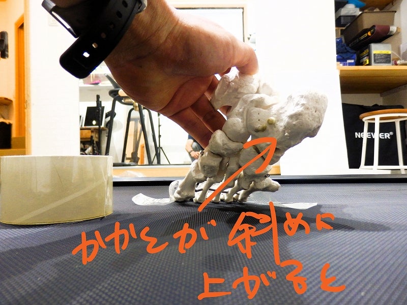 踵をまっすぐ上げられないとウインドラス機構が働きにくくなり、足指が伸びやすくなることを示す画像